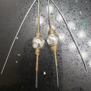 Silver long pin earrings